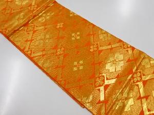 リサイクル　川島織物製　斜め格子に花模様織り出し本袋帯